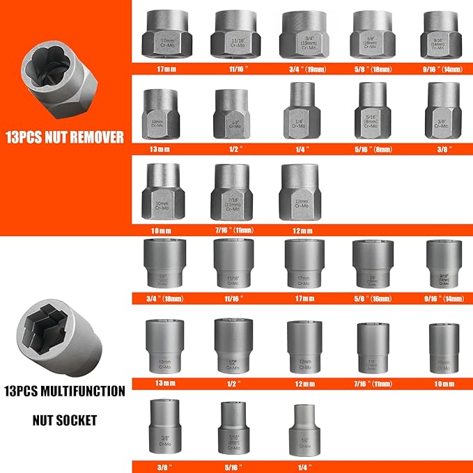 62Pcs Screw Extractor Set with Left Hand Drill Bit, Bolt Extractor Kit Heavy Duty, Easy Out Extractor Socket Set for Broken Nuts Bolts, Stripped Screw Remove with Portable Case