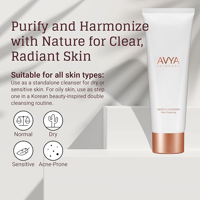 Avya Skincare Non-Foaming Gentle Cleanser/Removes Impurities and Cleans Skin Without Stripping Moisture/Fights Acne and Shrinks Pores for Improved Texture and Brightness (4oz)