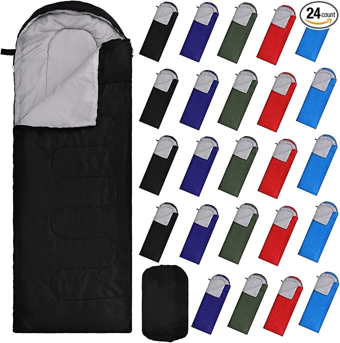 24 Pcs Sleeping Bags for Adults Bulk Lightweight Waterproof Backpacking Camping Sleeping Bag with Compression Sack, Portable Compact for Winter Hiking Outdoor Camping Essential