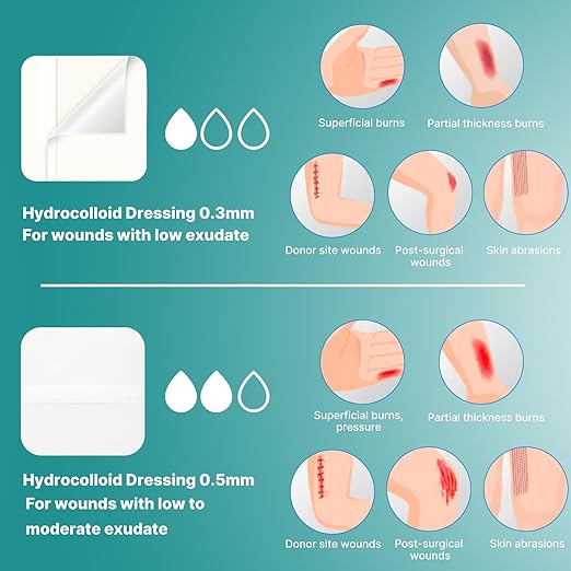 Dimora Hydrocolloid Wound Dressing, 10 Pcs Ultra Thin 4" x 4" Large Patch Bandages with Self-Adhesive, Fast Healing for Bedsore, Burn, Blister, Acne Care, Sterile and Waterproof