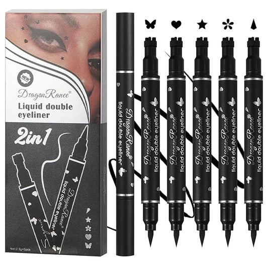 5 PCS Black Liquid Winged Eyeliner Stamp Pen Makeup Tools,Double-side Eyeliner Stamps Pencil Set,Waterproof & Long Lasting Smudgeproof Eye Liner Stencil Tattoo Pens for Women