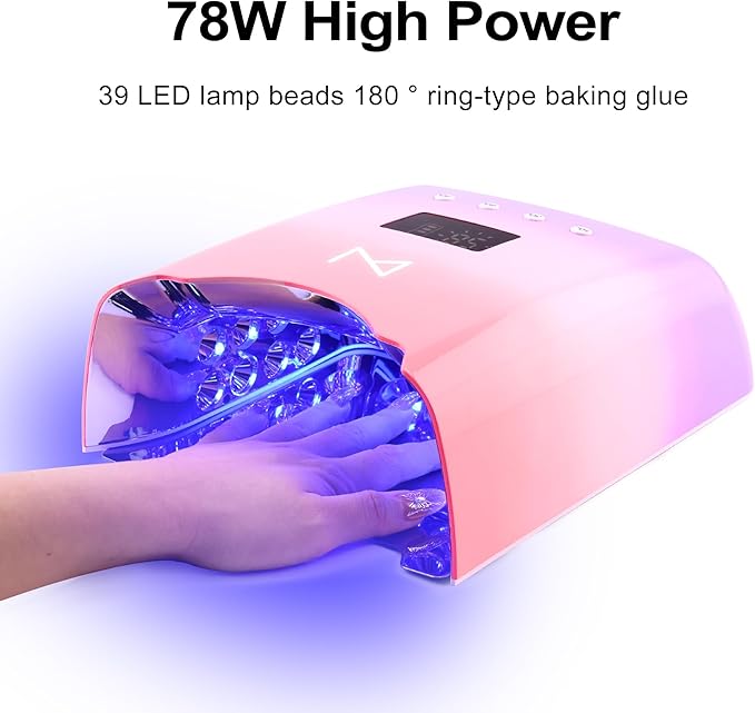 M - NEO Cordless & Rechargeable Nail Curing Lamp 78W with 4 LCD Time Display Timer, Auto Sensor, and Spacious Interior for All Hand Sizes and Nail Lengths (Unicorn Pink)