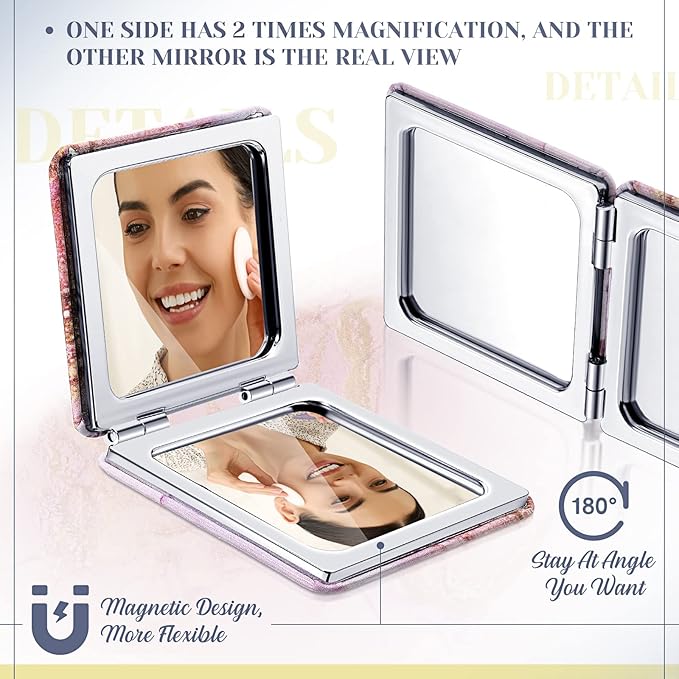 Cindeer 40 Pcs Compact Mirror Bulk Small Purse Portable Pocket Hand Double Sided Magnifying Makeup Mirror Square with 2X 1x Magnification for Girls Woman Mother Travel