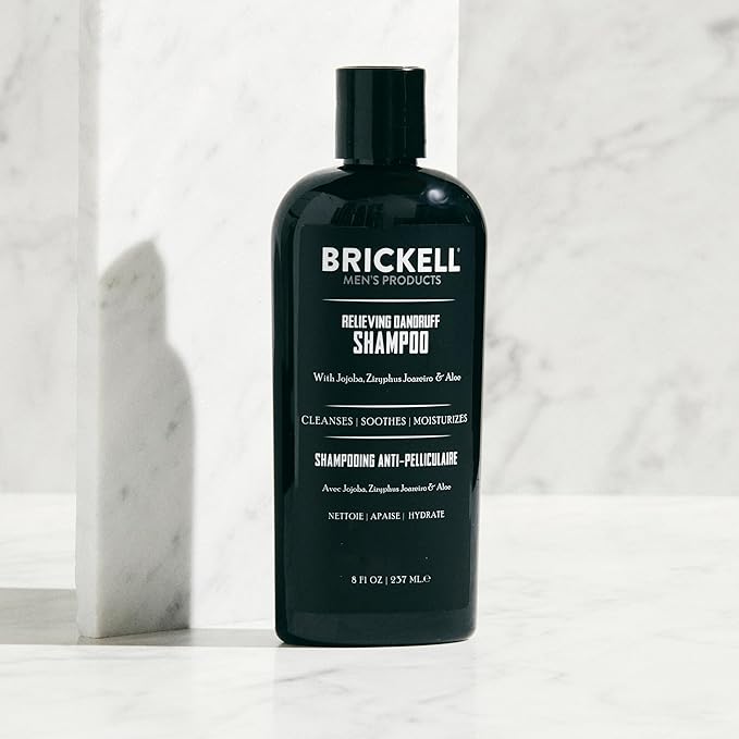 Brickell Men's Relieving Dandruff Shampoo For Men, Natural & Organic, Soothes and Eliminates Dandruff with Ziziphus Joazeiro, Aloe and Jojoba Oil (8 oz)