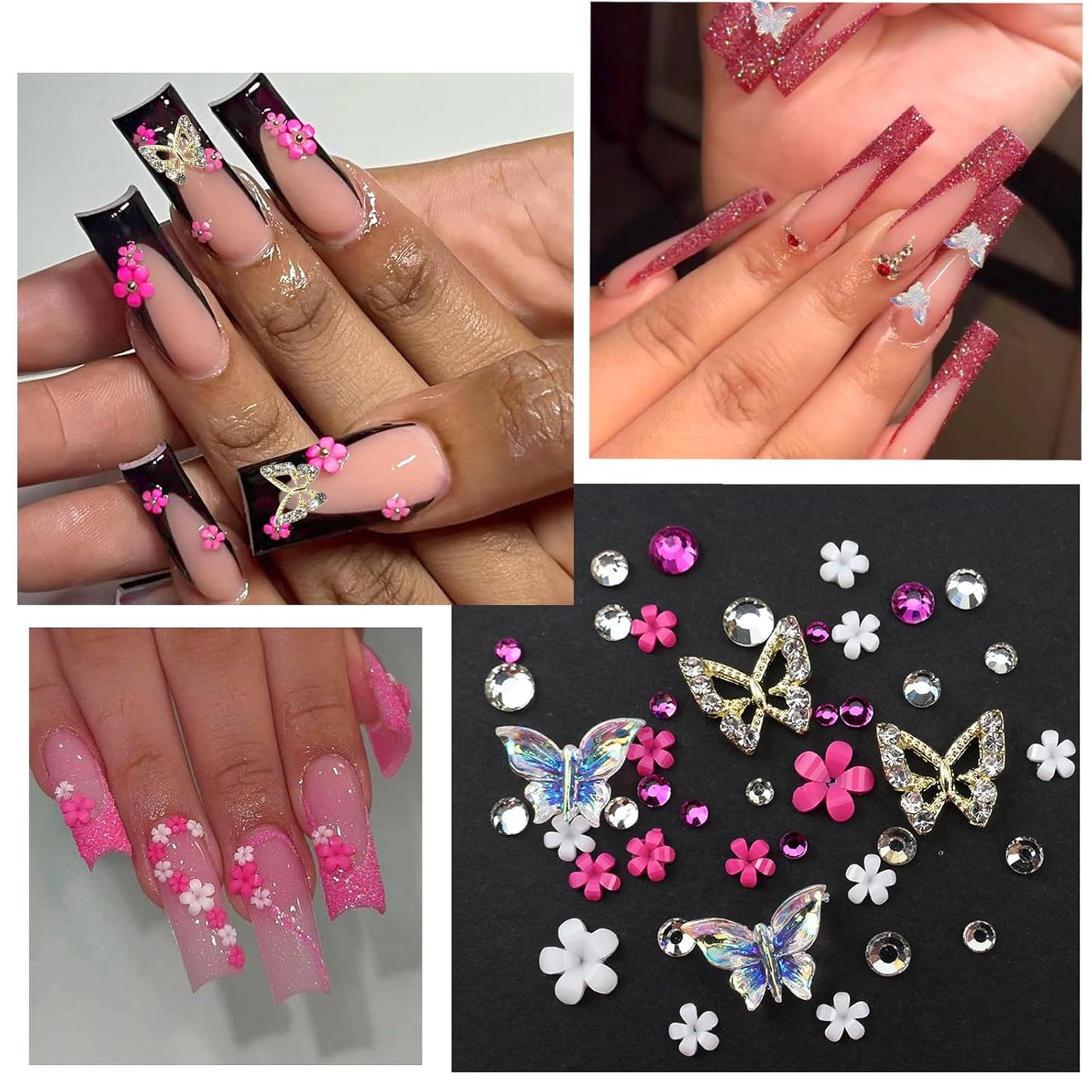 4 Boxes Pink Red Nail Gems Bow Flower Nail Charms for Acrylics - Irregular Crystals, Nails Rhinestone & Accessories for Women Nails Art Design Nails Decor(Pink & Red)