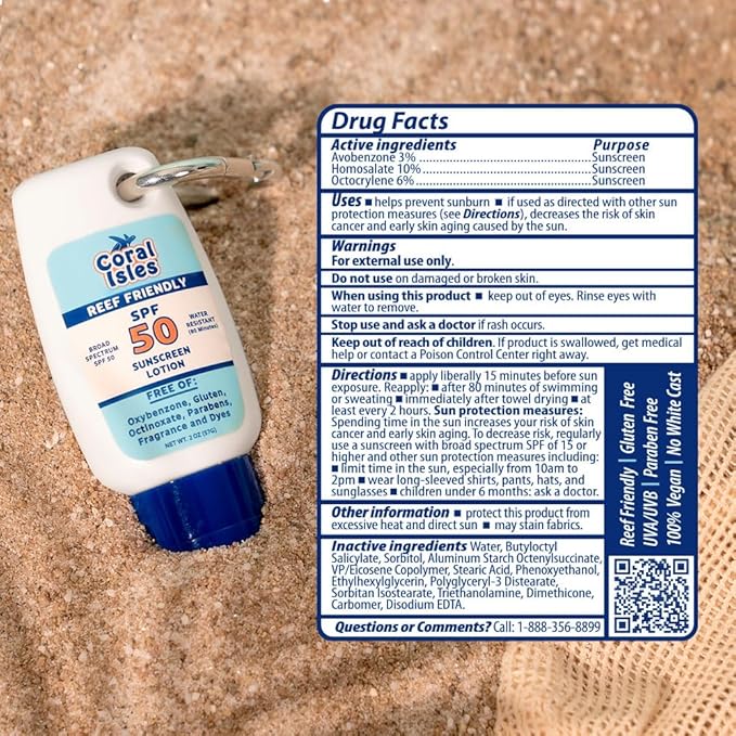 | Reef-Friendly Sunscreen | SPF 50 | Broad Spectrum UVA/UVB | Hawaii Compliant as Reef Safe | No Oxybenzone or Octinoxate | 2 Fl Oz Each (2-pack)