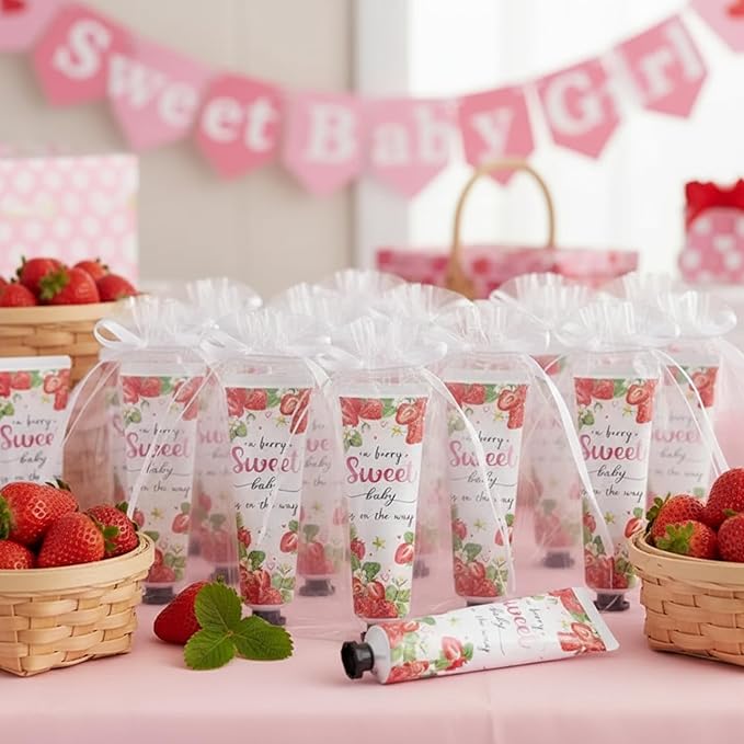 48 Sets a Sweet Strawberry Is on The Way Hand Cream Gifts Bulk Baby Shower Hand Cream Travel Size Lotion Bulk Fall Thanksgiving Party Supplies Favors Birthday Wedding for Guest