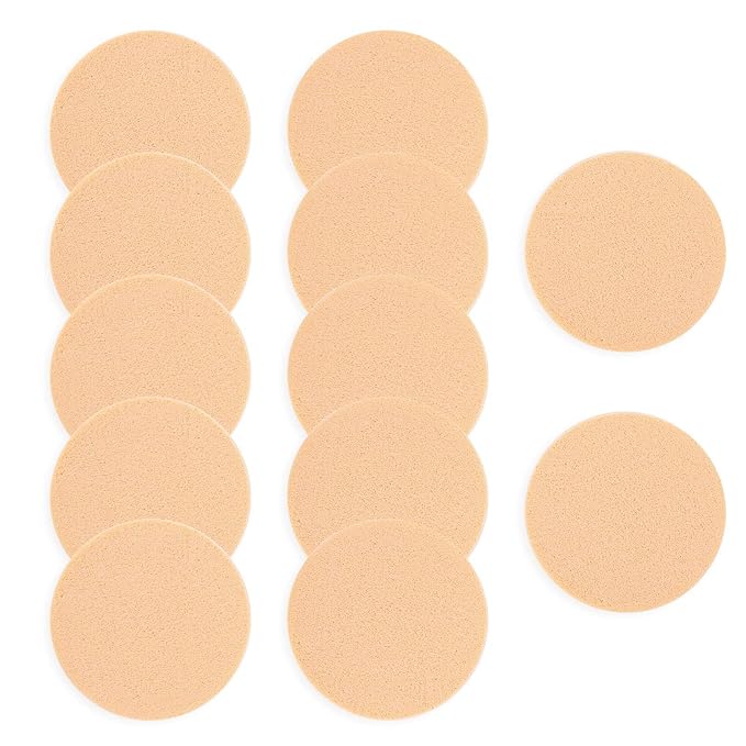 12 Pcs Round Makeup Sponges for Foundation Facial Powders Puff Cosmetic Sponge Round Foam Pad Powders Blender(Skin Color)