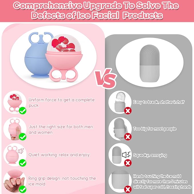 2 Pack Ice Roller for Face, Ice Cube Roller for Face Neck Body and Eye Ice Face Roller Tones Skin Eliminates Puffiness Face Ice Mold Ice for Face Gua Sha, Ice Roller for Face Women Men (Pink Blue)