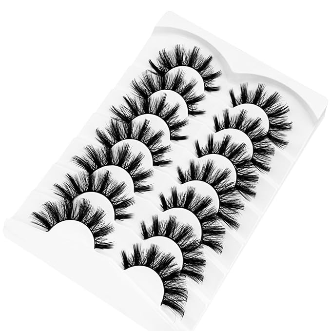Cat Eye Lashes False Eyelashes Yasnai D Curl Russian Strip Lashes 17mm Fake Eyelash Wispy Natural Look Lashes 3D Fake Mink Lashes Eyelashes 7 Pairs Pack