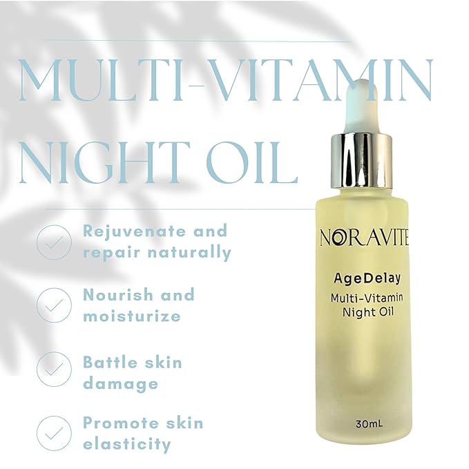 AgeDelay Multi-Vitamin Night Facial Oil - Intensive Skin Tightening Oil & Moisturizer - Nourishes Protects & Rejuvenates - Antioxidant Serum w/Vitamin E, Omega 3,6,9 & Seaweed - 30ml