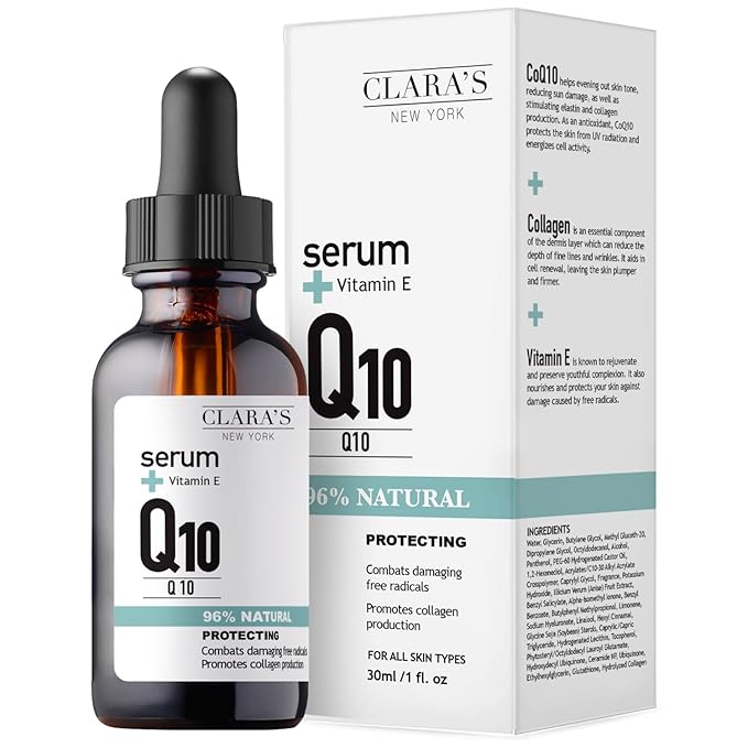 CLARA'S NEW YORK Glycolic Acid Facial Serum with Vitamin E for Exfoliating Smoothing Glowing Face Skin - Made in USA 30ml (1Fl/Oz) (Q10)
