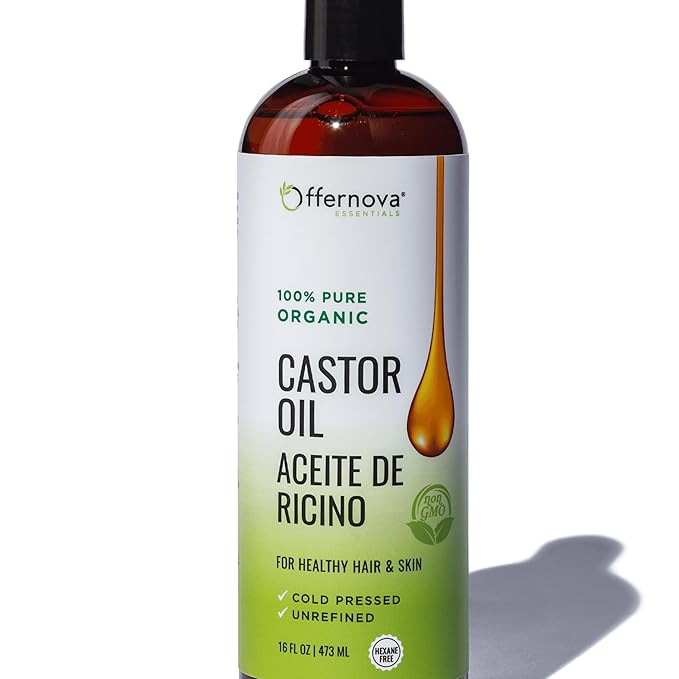 Castor Oil 16 OZ- Aceite de Ricino - Cold Pressed 100% Pure, Certified Organic, Hexane Free for Eyelashes, Eyebrows, Frizzy, Hair Growth Women and Men, Beard Growth