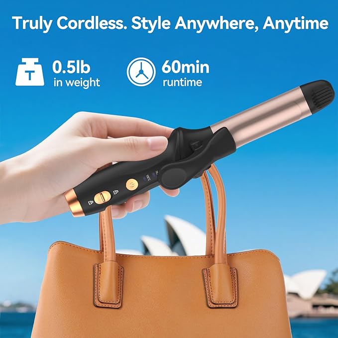 Cordless Curling Iron Hair Curler: Mini USB Rechargeable 4000 mAh 3 Temp Setting Travel Portable Hair Curler with 200 Million Negative Ion Cordless Curling Iron