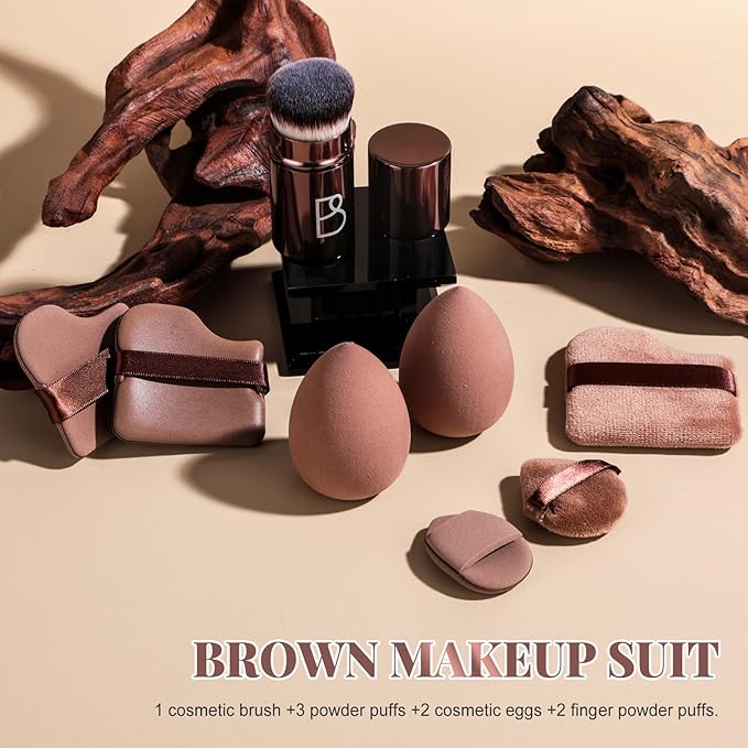 BS-MALL Kabuki Brush Makeup Sponge Set 8 Pcs with Foundation Powder Brush Powder Puff Essential Tools for Flawless Makeup Application