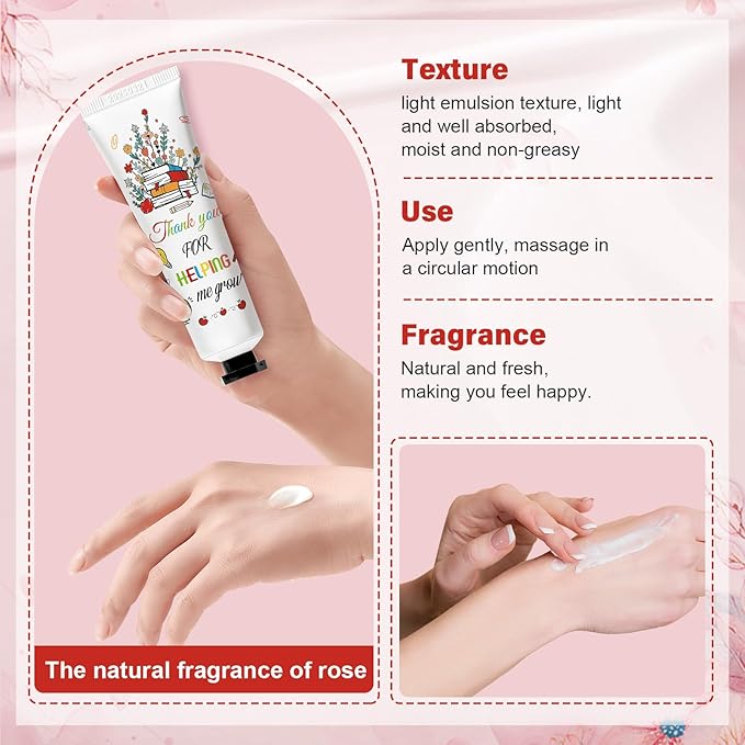 50 Pcs Teacher's Day Hand Cream Gifts Bulk Teacher Appreciation Gifts Include Organza Bags Thank You Tags Inspirational for Women Girls Travel Size Moisturizing Hand Lotion Supplies(teacher's day)