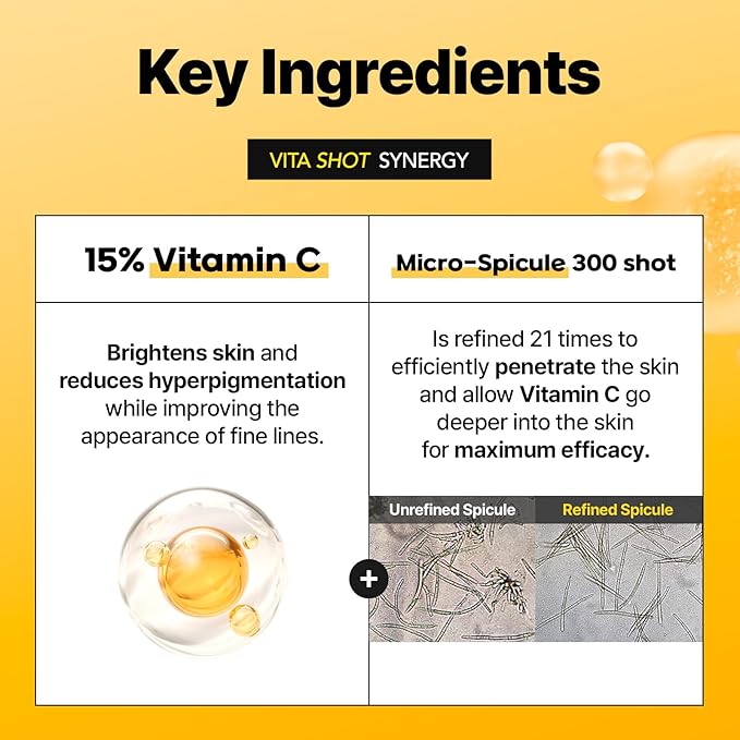 Cell Fusion C Toning C Vita Shot Ampoule, 15% Vitamin C + Spicule 300 Shot, Skin Booster Serum for Face, Exfoliation & Dark Spots, 20g / 0.7 oz.