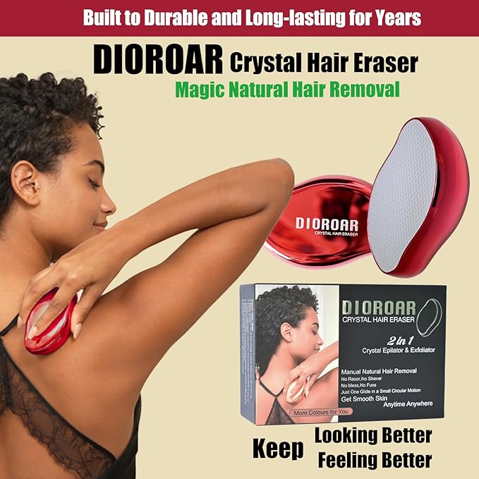 Crystal Hair Eraser,Upgrade Crystal Hair Remover,Physical Nano Glass Hair Removal Device,Painless Epilator and Exfoliator Without Shaver for Quick Soft Silky Skin(Red)
