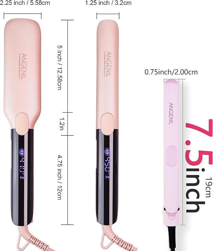 ANGENIL Pro Mini Flat Iron for Short Edges, Travel Hair Straightener and Curler 2 in 1, Small Dual Voltage Hair Straightening Ceramic Flat Iron 0.7-inch, Front Bangs, 3 Temp (280℉- 320℉ -380℉)