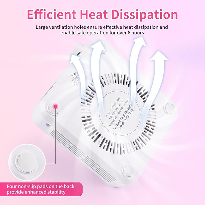 BQAN Nail Dust Collector Portable for Home & Salon - 4200RPM Vacuum with Reusable Filter, for Acrylic Drilling Dust Beginner Friendly Small Manicure Tool (White)