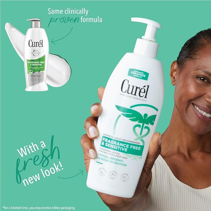 Curel Fragrance Free Lotion, Sensitive Hypoallergenic Lotion for Dry Skin, Dermatologist Recommended, 13 Oz, Pack of 3