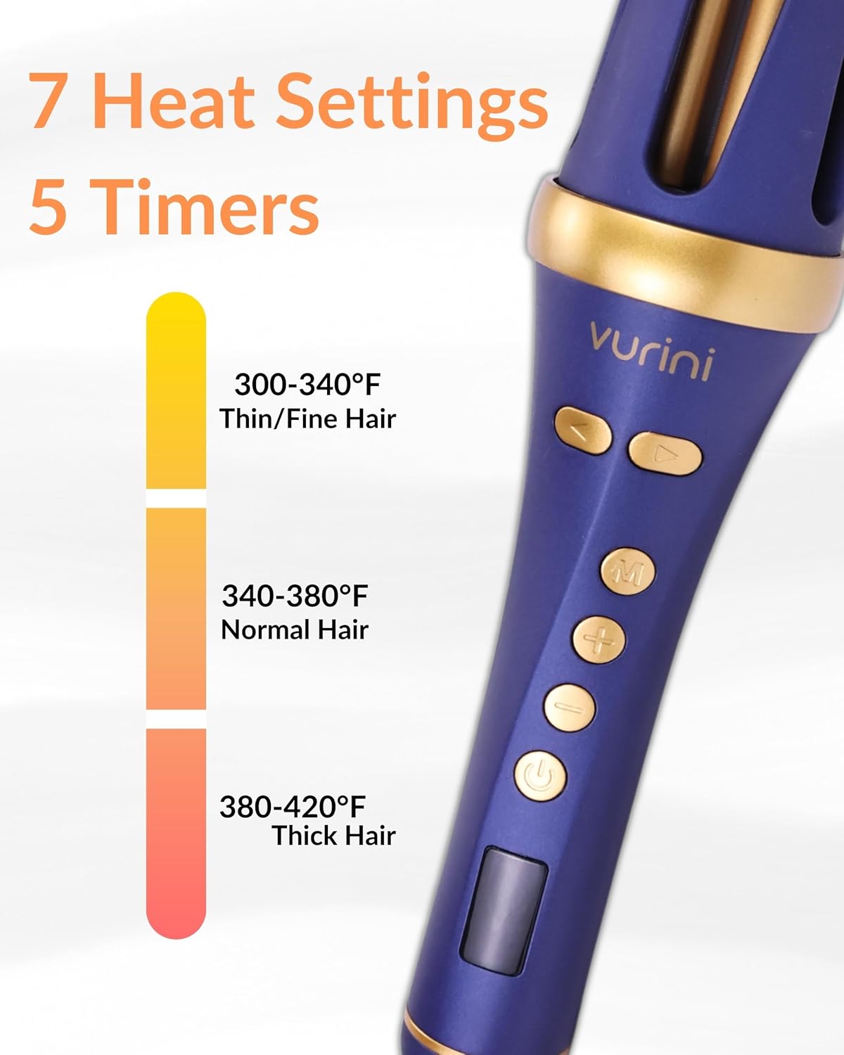Automatic Curling Iron - 1.25" Rotating Curling Wand with 7 Temp. & 5 Timers Setting for Different Hair Types, Safe Auto Shut-Off, Easy to Use Hair Curler for Long Lasting Waves (Blue)