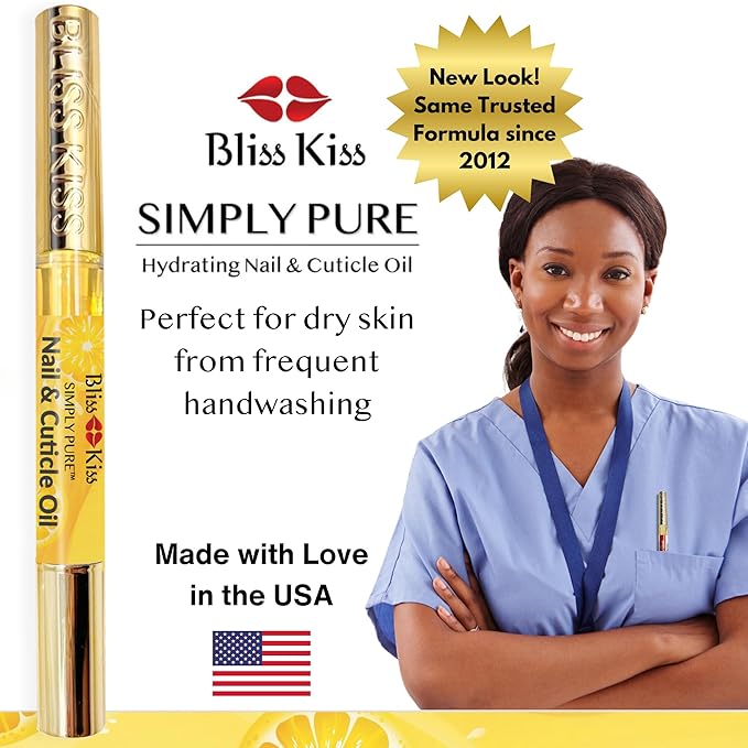 Bliss Kiss | Crisp Fragrance 4 Nail Oil Cuticle Pens w/Vitamin E & Jojoba⏤Nail Strengthener Nail Growth Treatment for Brittle Peeling Breaking Thin Nails
