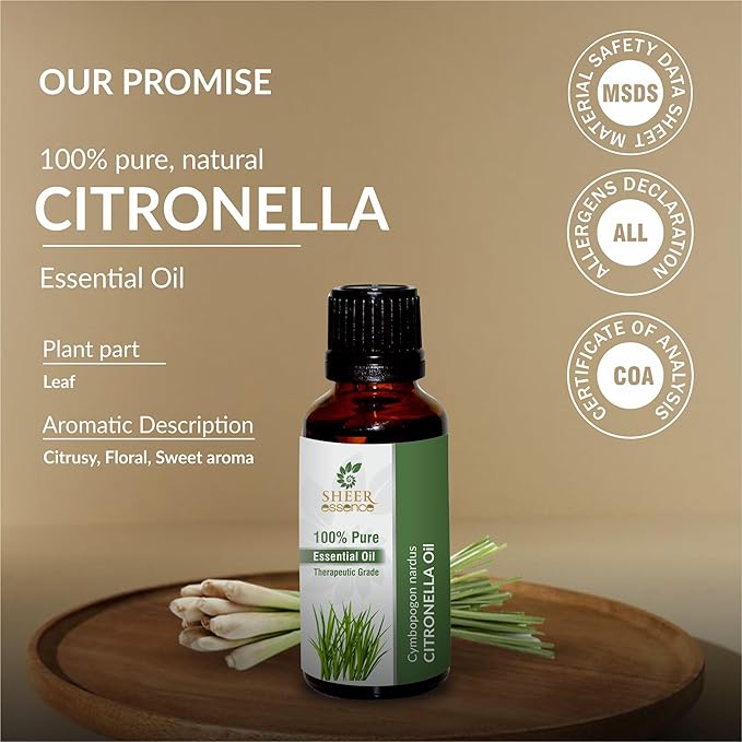 Citronella Oil 15 ML (0.51 Fl.OZ) | 100% Pure Natural Undiluted Uncut Therapeutic Grade Cymbopogon Nardus Essential Oil