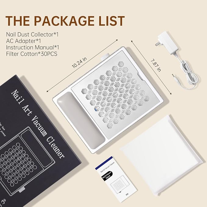 Cordless Nail Dust Collector, Brushless Turbo Fan Dust Collector Nail Tech with 30pcs Cotton Filter,Rechargeable Dust Suction Machine for Acrylic Gel Polish Manicure at Salon&Home