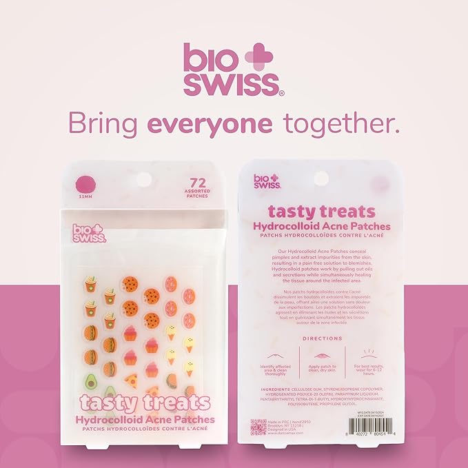 BioSwiss Tasty Treats Pimple Patches, Hydrocolloid Acne Patch for Zits and Blemishes, Face and Skin Stickers, 72 Count