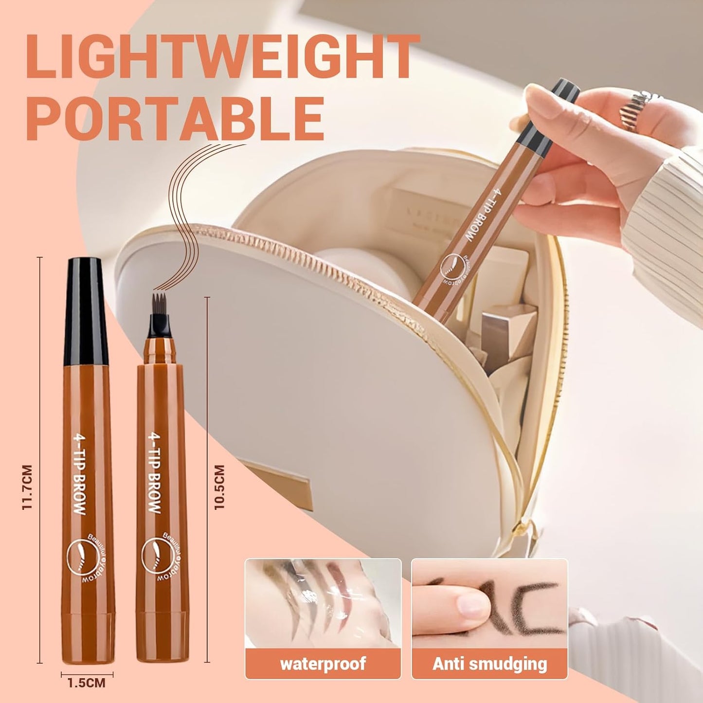 2025 New Magic Eyebrow Pencil, 4 Tipped Precise Brow Pen 3D Waterproof Microblading Contouring Pen Fine Stroke Microblading Eyebrow Pencil Creates Natural (Gray Brown)