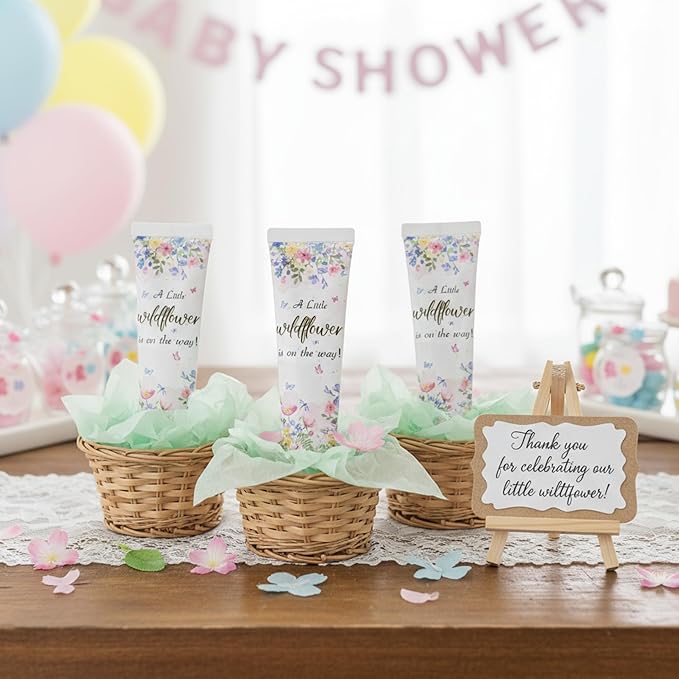 48 Sets a Little flower Is on The Way Baby Shower Hand Cream Bulk Baby Shower Favors Gifts Bridal Thank You Hand Cream for Guests Travel Size Lotion with Organza Bags