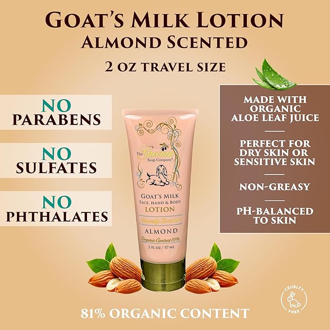 Deluxe Gift Basket for Women - 6pcs Goat Milk & Olive Oil Skin Care Set, Birthday Gifts, Spa Gift, Bridal Shower Gifts, Gifts for Mom, Almond Scent, Handmade in the USA