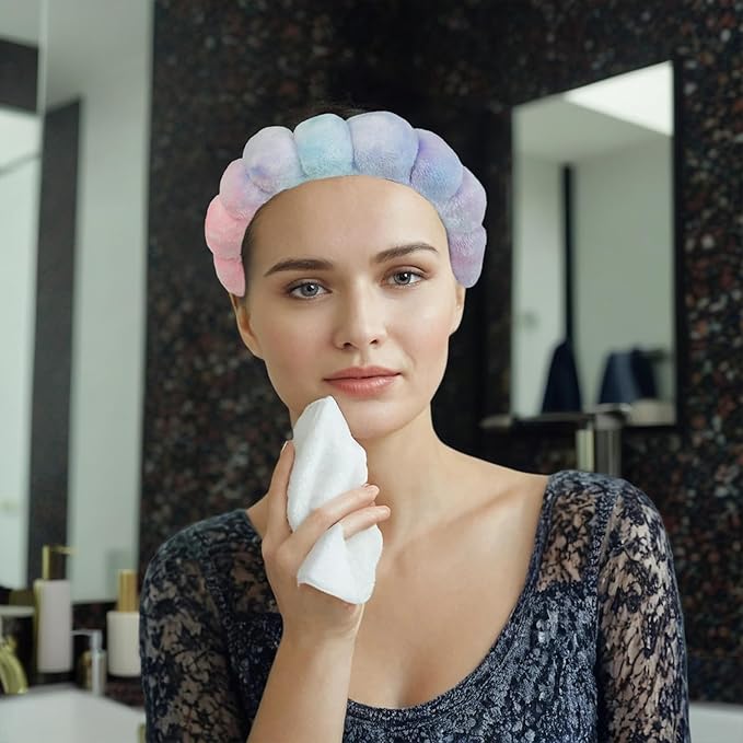 7 Pcs Spa Set, Facial Headband and Wristband Set, Skincare Accessories, College Style Girl Gift, Hair Accessories for Women and Girls（Tie Dye）