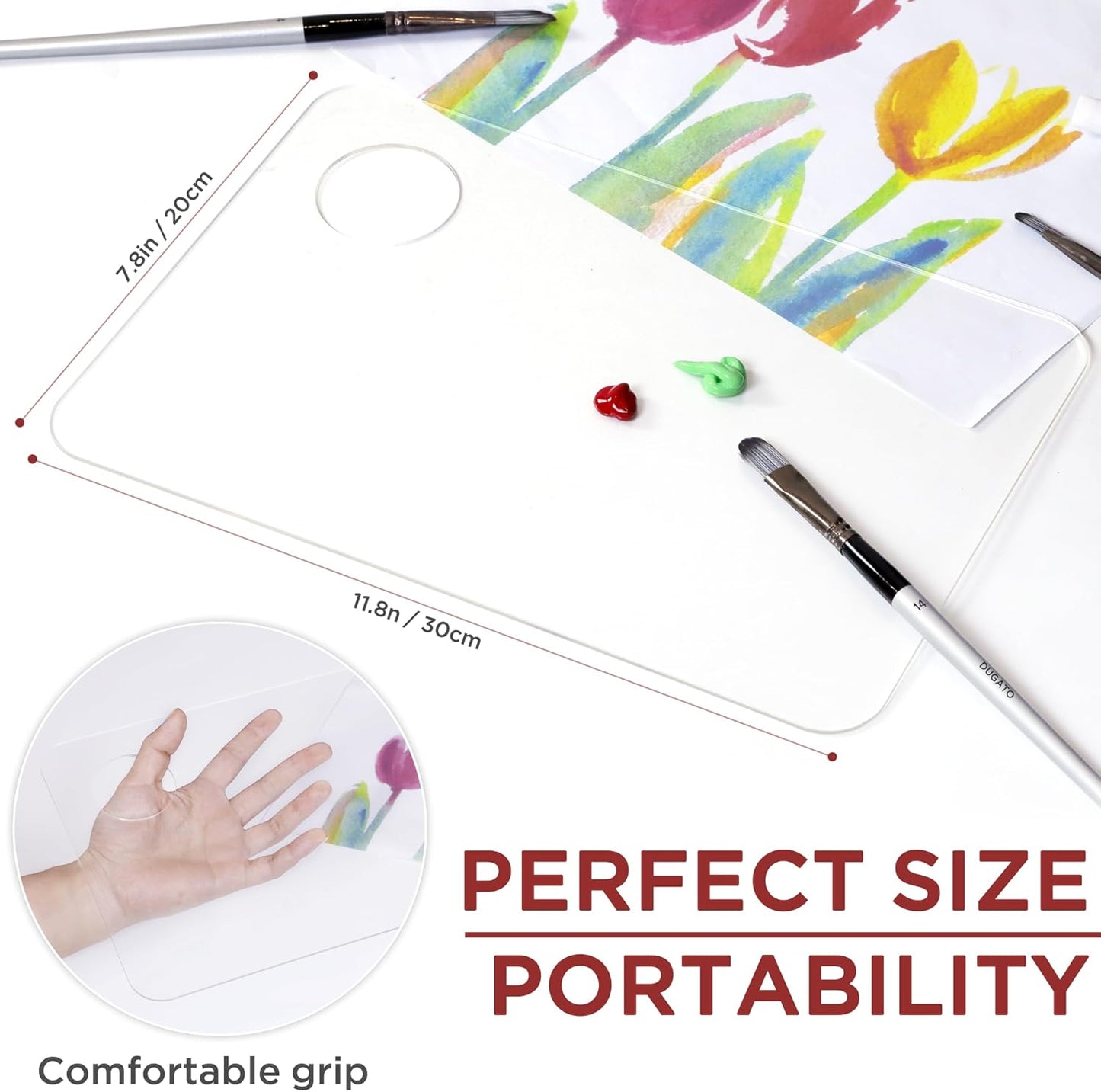 Acrylic Rectangle-Shaped Palette 2pcs 11.8 x 7.9 inches Transparent - Crystal Clear Blend Paint Non-Stick Acrylic Watercolor Oil Paint Mixing Tray - Comfortable to Hold & Easy to Clean for DIY Artist