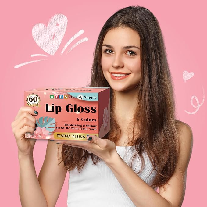 AZEN 60 Pack Lip Gloss Set, Color Lip Oil for Dry Cracked Lips Moisturizing Hydrating Nourishing with Vitamin E