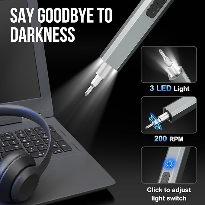 STREBITO Mini Electric Screwdriver, 144-Piece Electric Precision Screwdriver Set Small Power Screwdriver Cordless Rechargeable, Electronic Repair Tool Kit for PC, Computer, Laptop, Phone, RC Drone