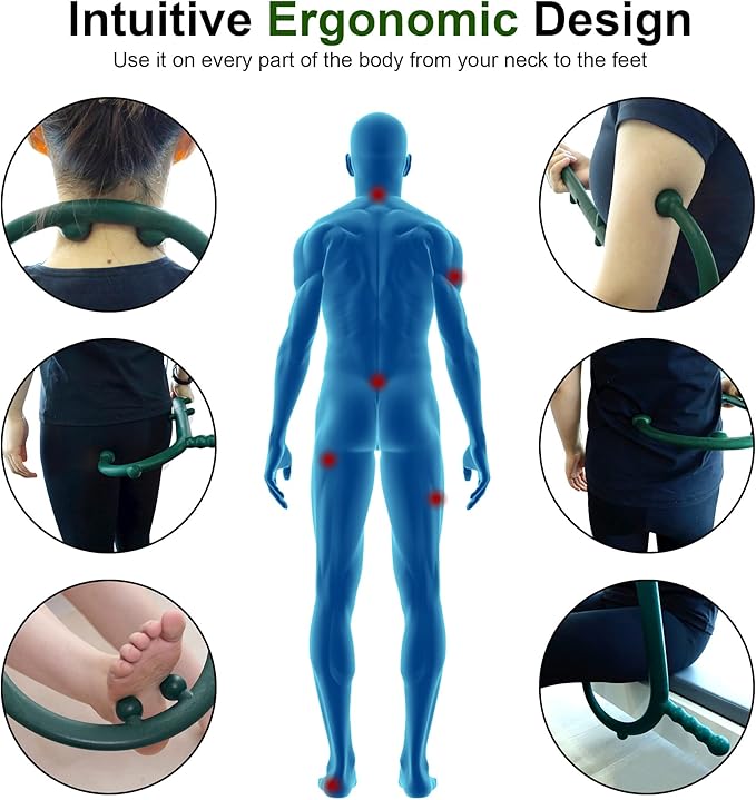 2 Pack Massage Trigger Point Cane, Body Deep Tissue, Handheld Back, Neck, Shoulder, Leg and Feet Massager Rod, Muscle Release Tool Self Massage Hook Cane for Women & Men, Blue & Green