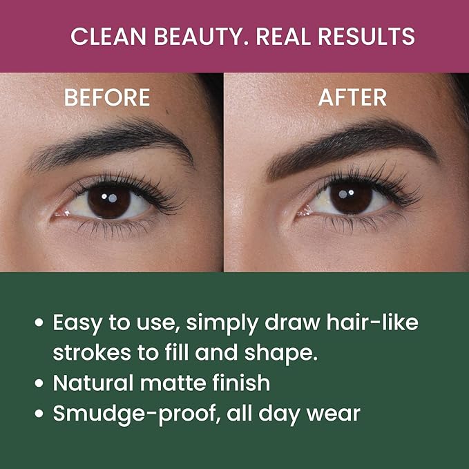 True + Luscious Brow Definer Pencil - Pomade & Powder Combo With Organic Castor Oil - Fills, Shapes Eyebrows - Waterproof - Deep Brunette