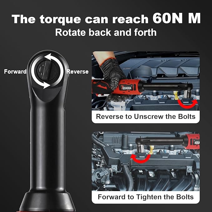 3/8" Cordless Electric Ratchet Wrench Set, 18V Power Ratchet Tool Kit With 2 Packs 2000mAh Battery And Charger, 45 FT-LBS Battery Powered Extended Wrench with LED Lights