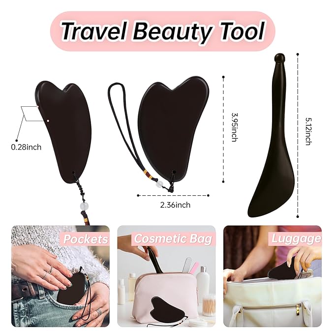 Bian Stone Gua Sha & Acupuncture Scraper, Gua-Sha Facial Body Tools Set for Reduce Puffiness, Acupuncture Scraper for Meridian Pain Relief, SinkCare Beauty Massager as Present for Women, Brown