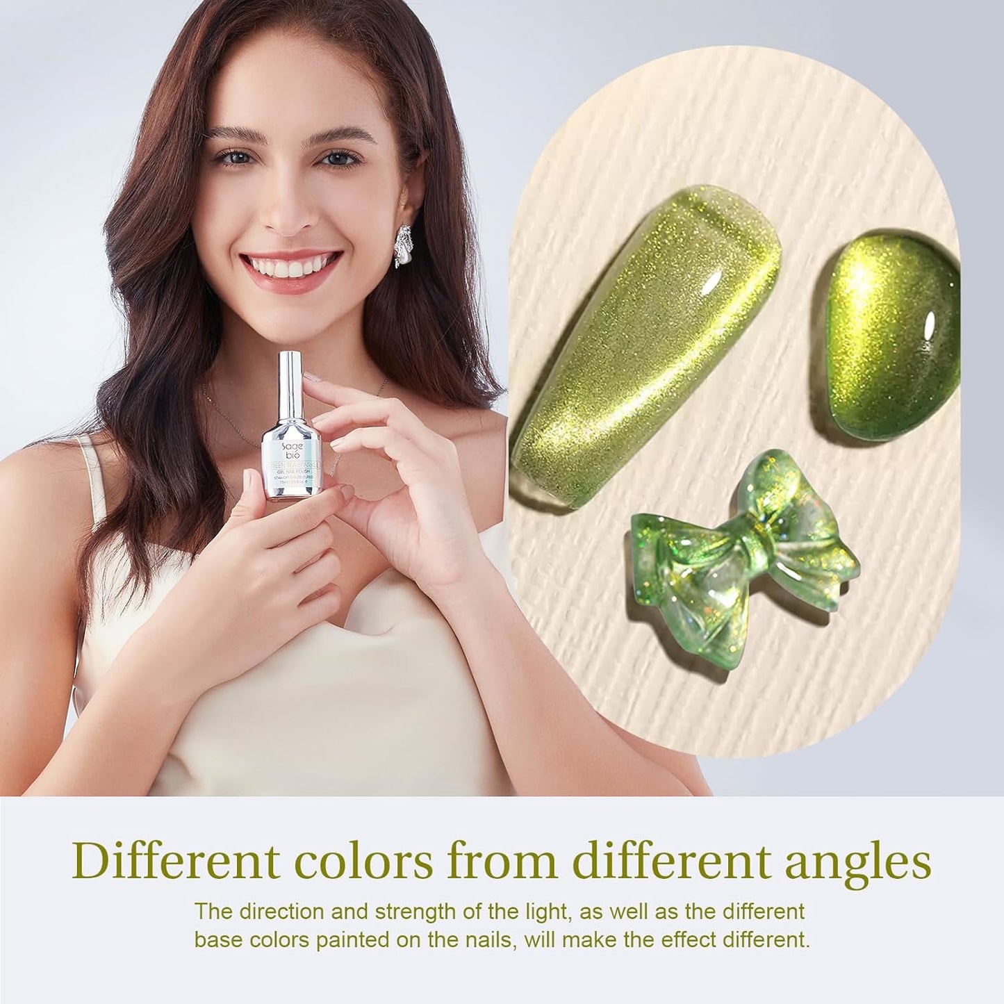 Cat Eye Gel Nail Polish with Magnet Stick, 15ml Glitter Holographic Nail Polish, Magnetic Effect Gel for Home DIY Manicure Gift, Jelly Green