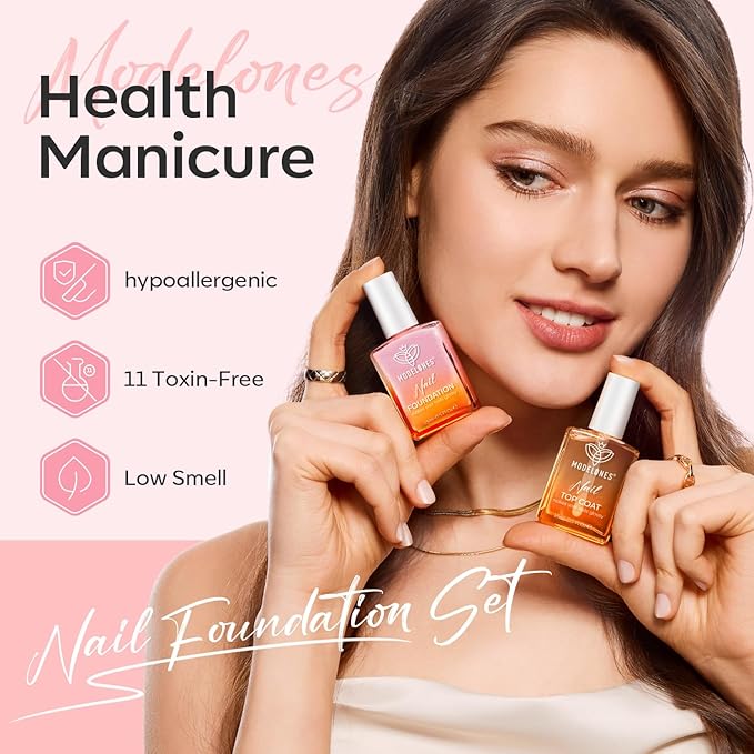 modelones Nail Strengthener Clear Gel Top Coat Nail Polish Cuticle Oil Pen Pink Nail Repair for Damaged Nails Care Kit for Women 15 ml Ridge Filler for Growth