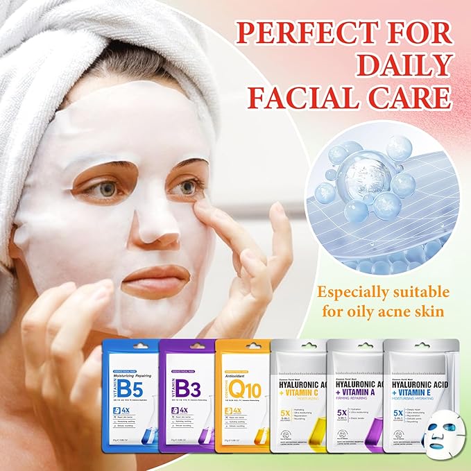 12 Pack Variety Facial Sheet Masks Skin Care Set, Hydrating Bulk Sheet Face Masks Skincare Gifts Set for Women Men, Long Lasting Moisturizing Face Mask Skincare for All Skin Type（08)