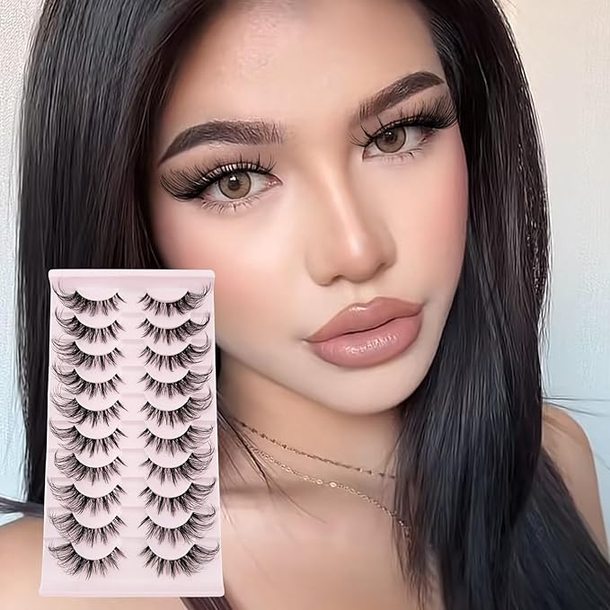 Cat Eye Lashes Wispy False Eyelashes Yasnai Strips Lashes Fox Eye Lash Fake Lashes Natural Look Eyelashes 10 Pairs Pack