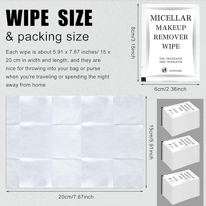 Ctosree 150 pcs Makeup Remover Wipes Bulk Individually Wrapped Makeup Wipes Single Remover Cloth Facial Cleansing Pads for Mascara Lipstick Oil Dirt Face Skin Travel Hotel(White)