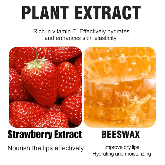 4PCS Strawberry & Honey Lip Balm, Hydrating Lip Propolis Sleeping Lip Mask, Moisturizing & Prevention Dry and Cracked Lip Scrubs Exfoliator, Lip Repair Nourishes the Lip Skin