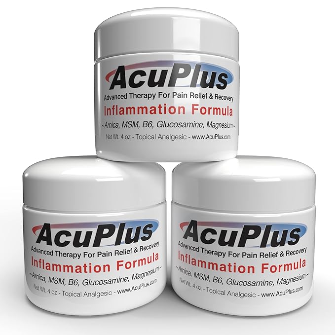 AcuPlus - Advanced Pain Relief Topical Anti Inflammatory Cream to Soothe Muscle & Joint Pain - Arthritis, Bursitis, & Tendonitis - Fast-Acting Formula with Natural Ingredients - 4 oz. each, Pack of 3