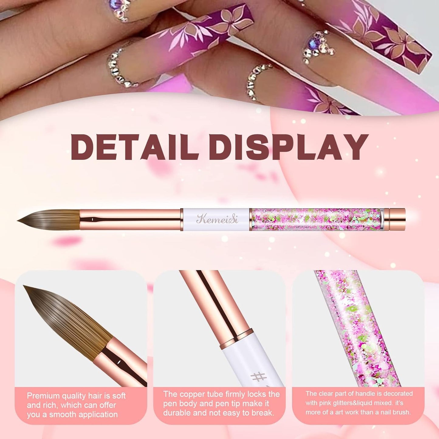 Acrylic Nail Brush Size 6,KEMEISI 100% Pure Kolinsky Nail Art Brushes Sturdy Handle Oval Shaped Acrylic Powder Nail Design Tools for Professional Manicure DIY Home Salon (White)