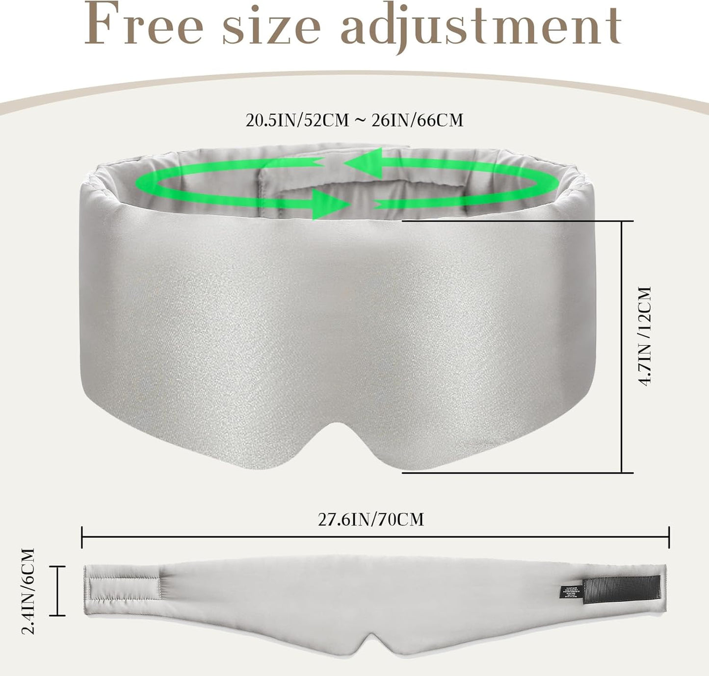 100% Mulberry Silk Sleep Mask Eye Mask for Women Man with Adjustable Band, for Side Sleeper Blackout Sleep Mask for Travel Rest and Office (Gray)